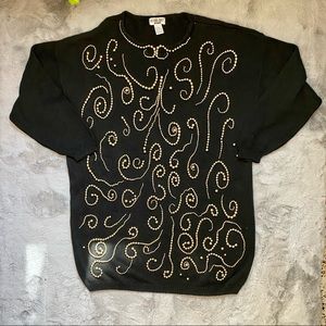 Victoria Jones Beaded Sweater Black Sz 1X